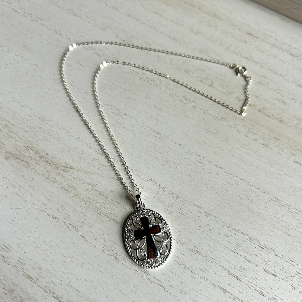 Silver Tone Cross Necklace with Chain